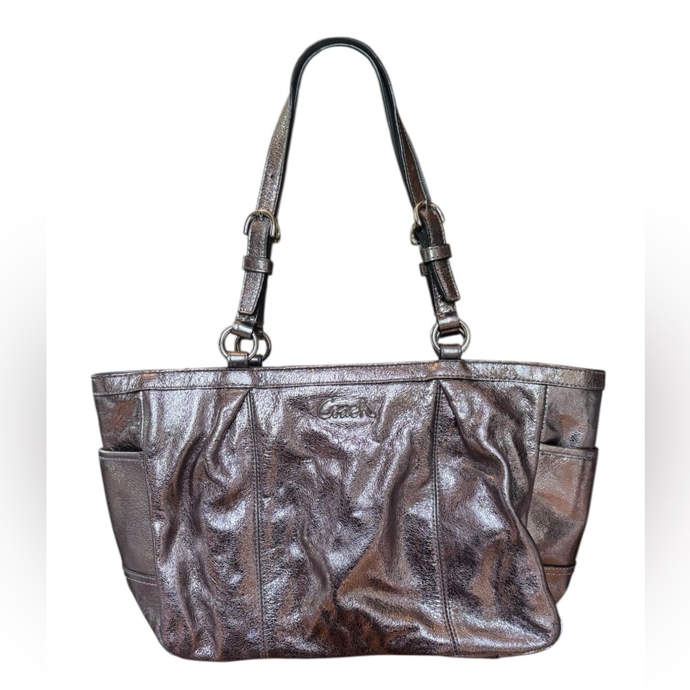 Vintage Coach Metallic Pewter Handbag F17721